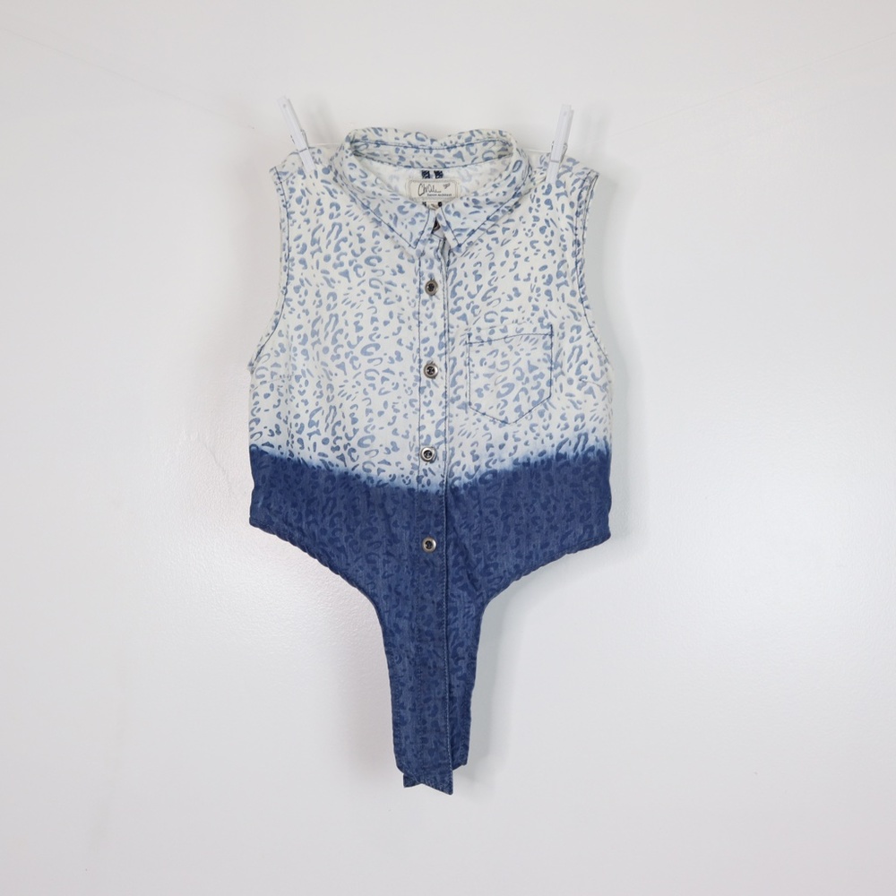 Chiole Ombre Tie Top S Blue Cropped Cheetah Print